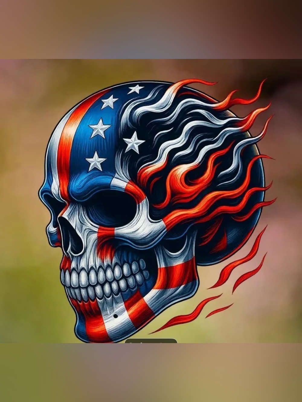 Large Motorcycle or Automobile Flaming Red White Blue American Flag Skull Decal